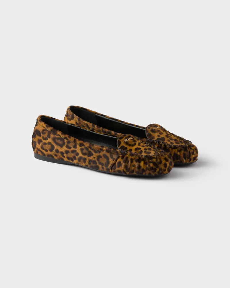 Prada Ballerinas aus bedrucktem Leder Honig