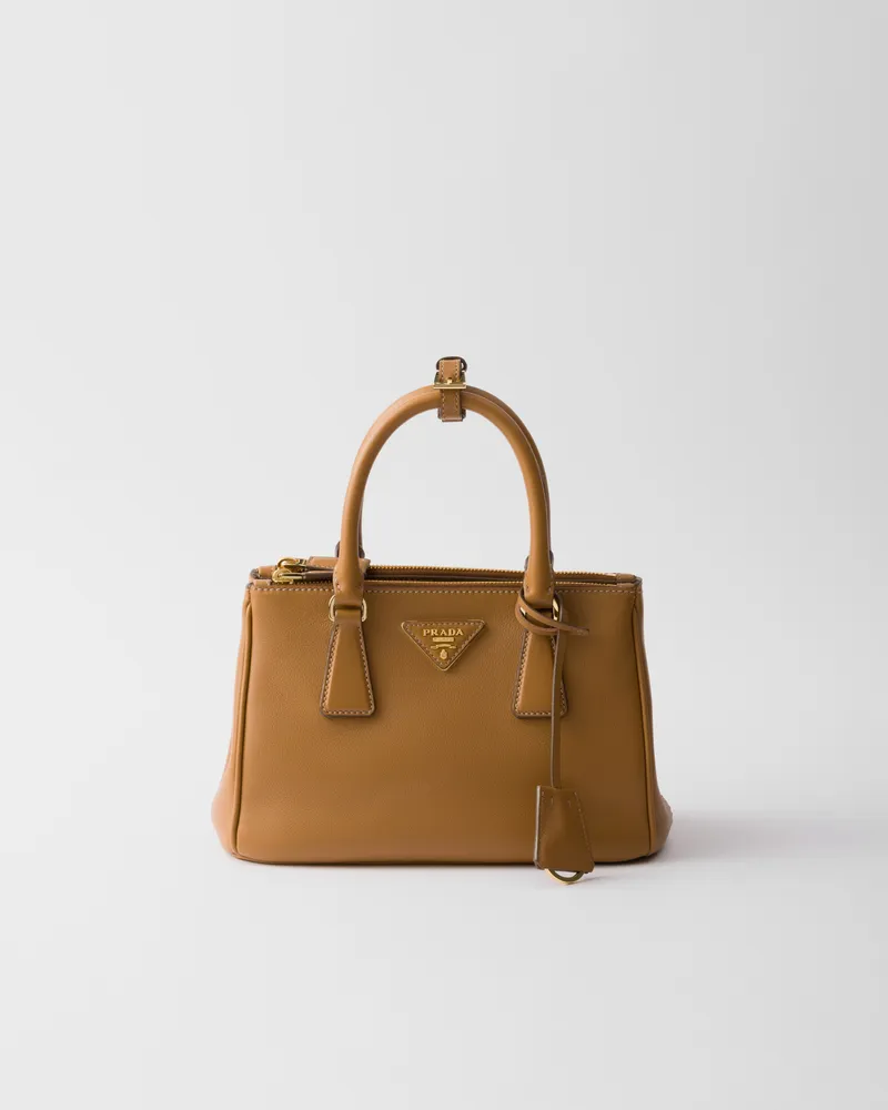 Prada Kleine  Galleria Tasche Aus Leder, Damen, Karamell Karamell