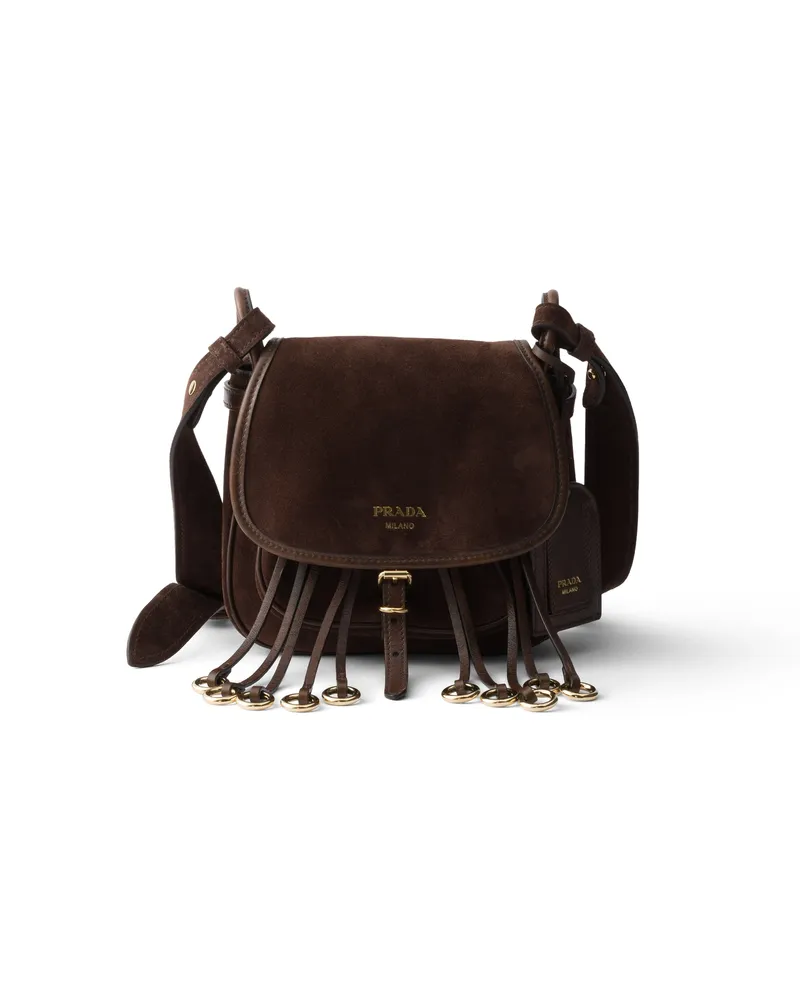 Prada Mini-schultertasche Aus Veloursleder  Corsaire, Damen, Dunkelbraun Dunkelbraun