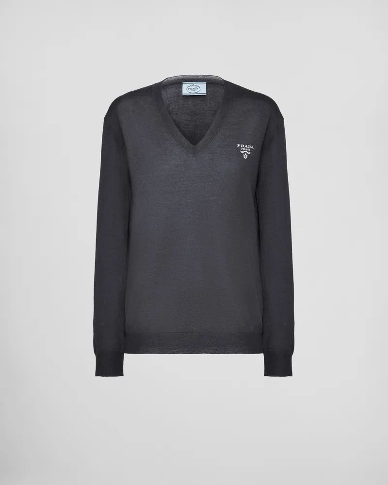 Prada Kaschmirpullover mit V-Ausschnitt Schiefergrau