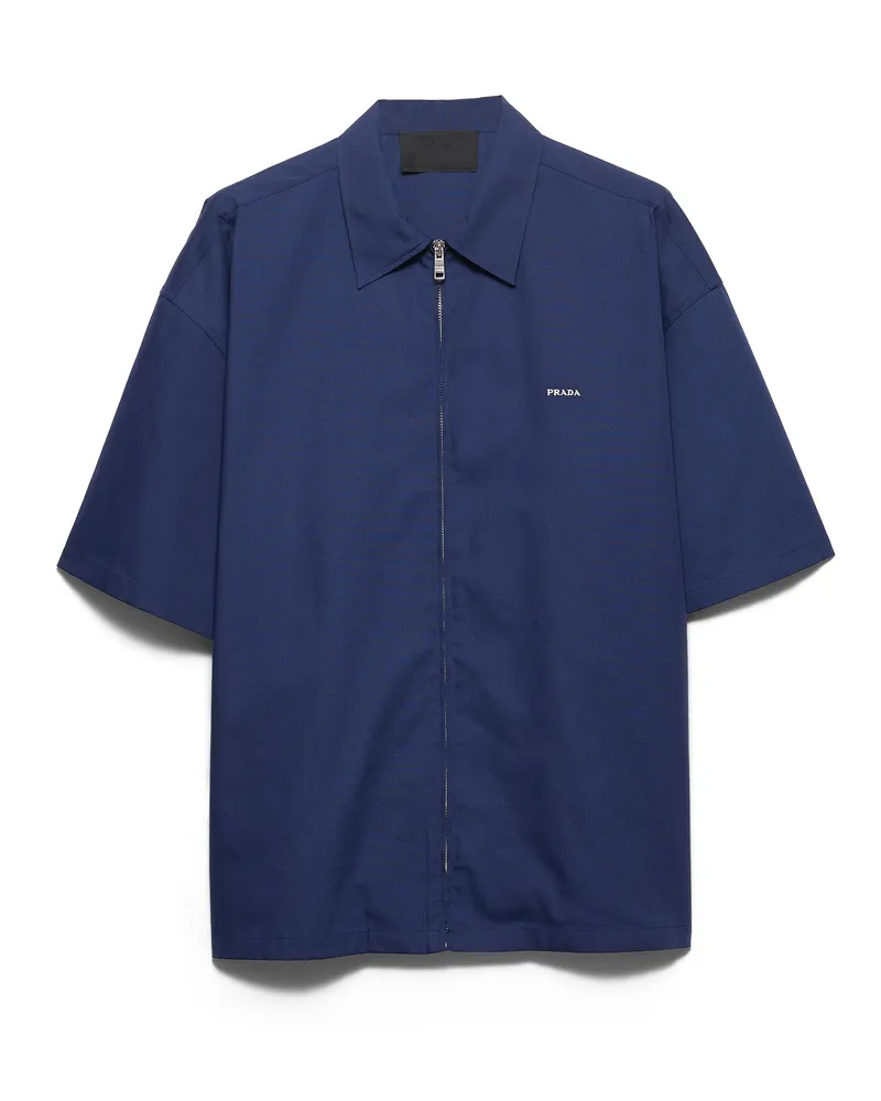 Prada Kurzärmliges Hemd Aus Technischer Baumwolle, Herren, Kornblumenblau, Größe Kornblumenblau