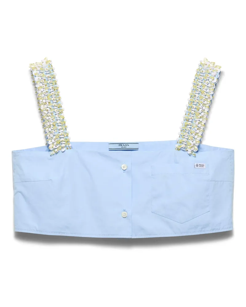 Prada Besticktes Crop-top Aus Popeline, Damen, Himmelblau, Größe Himmelblau