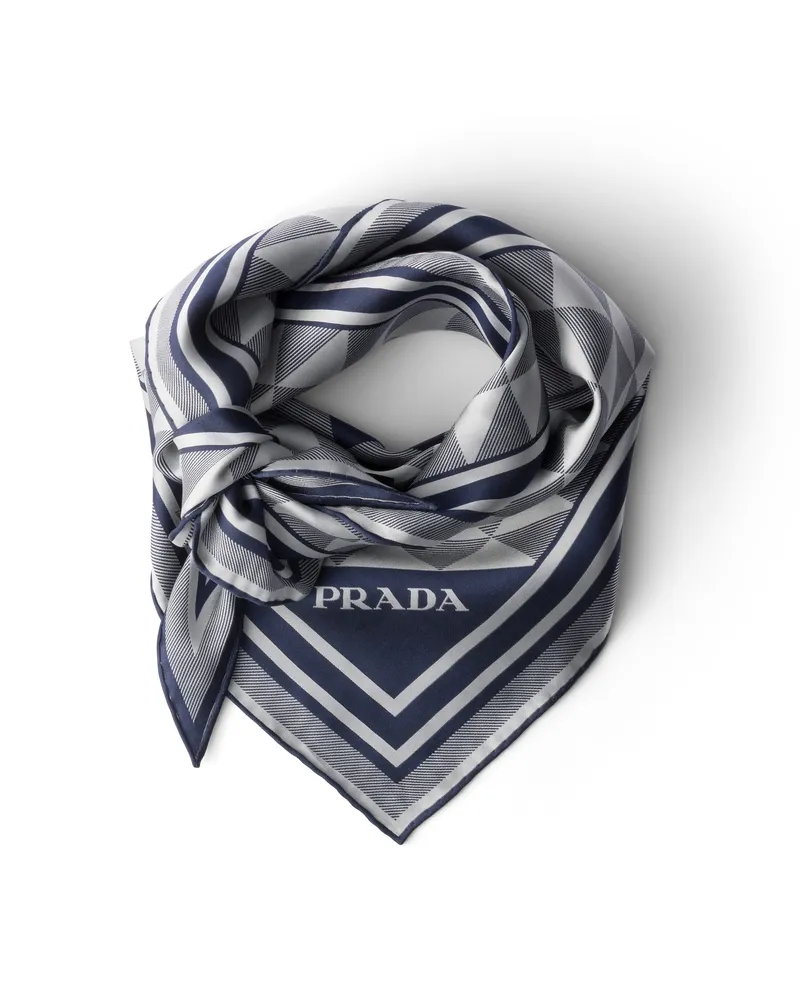 Prada Schal Aus Bedruckter Seide, Damen, Baltisch-blau/kalk Baltisch-blau