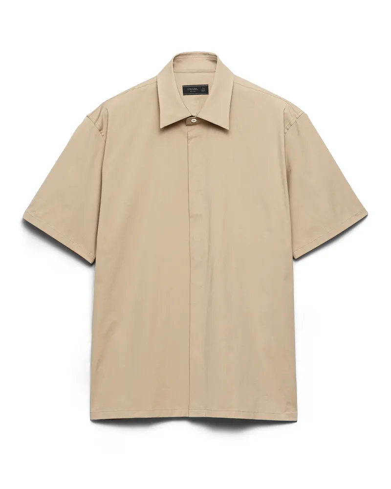 Prada Short-sleeved Stretch Cotton Shirt, Herren, Khaki, Größe Khaki