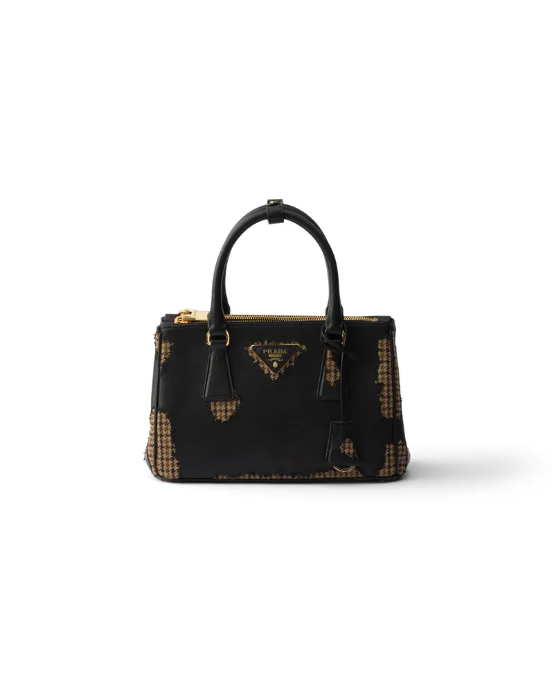 Prada Galleria Große Tasche Aus Nappa-leder Und Wolle, Damen, Schwarz Schwarz