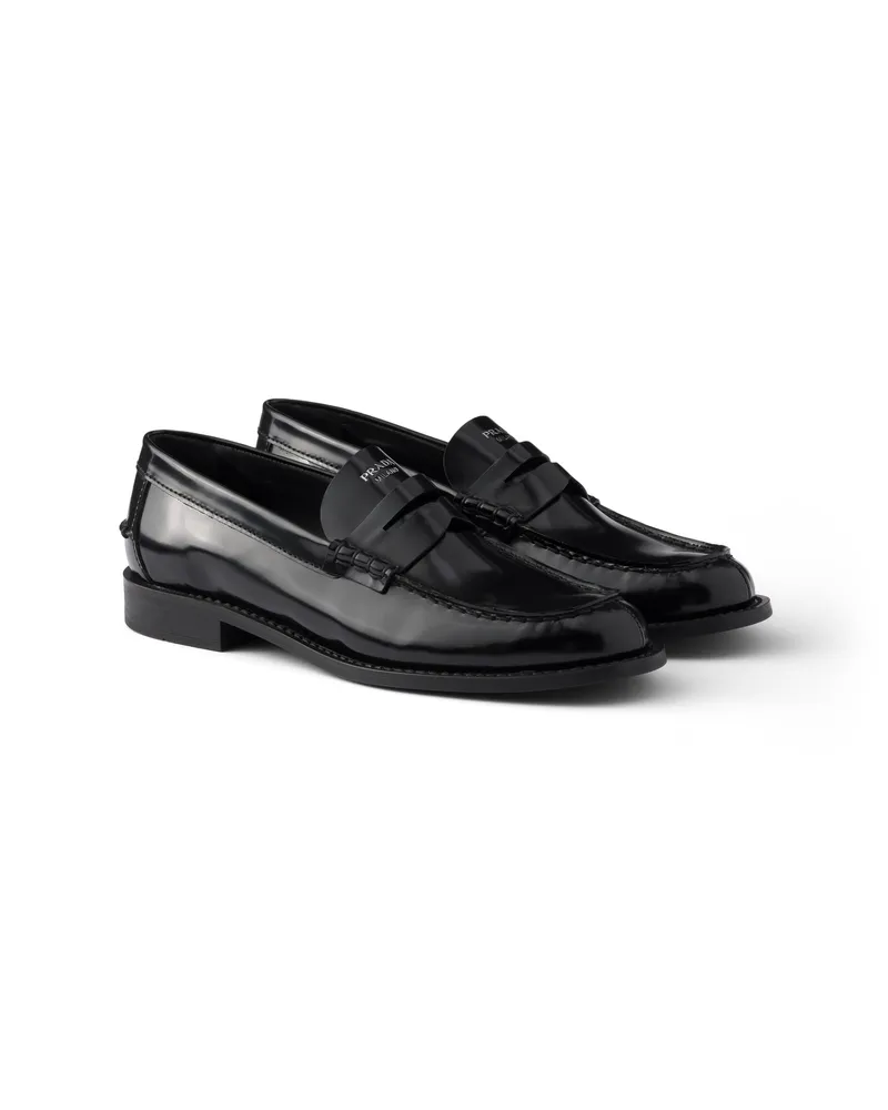 Prada Loafer Aus Gebürstetem Leder, Damen, Schwarz, Größe Schwarz