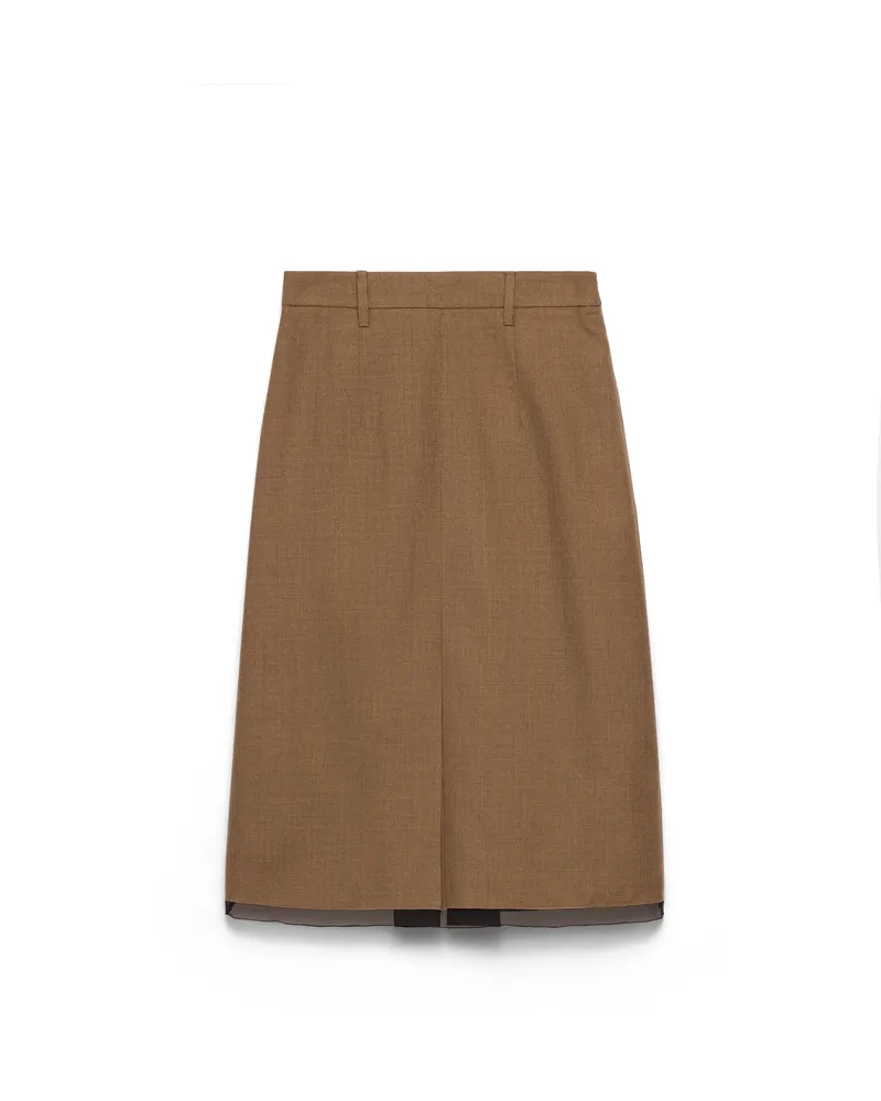 Prada Midirock Aus Wolle, Damen, Tabak, Größe Tabak