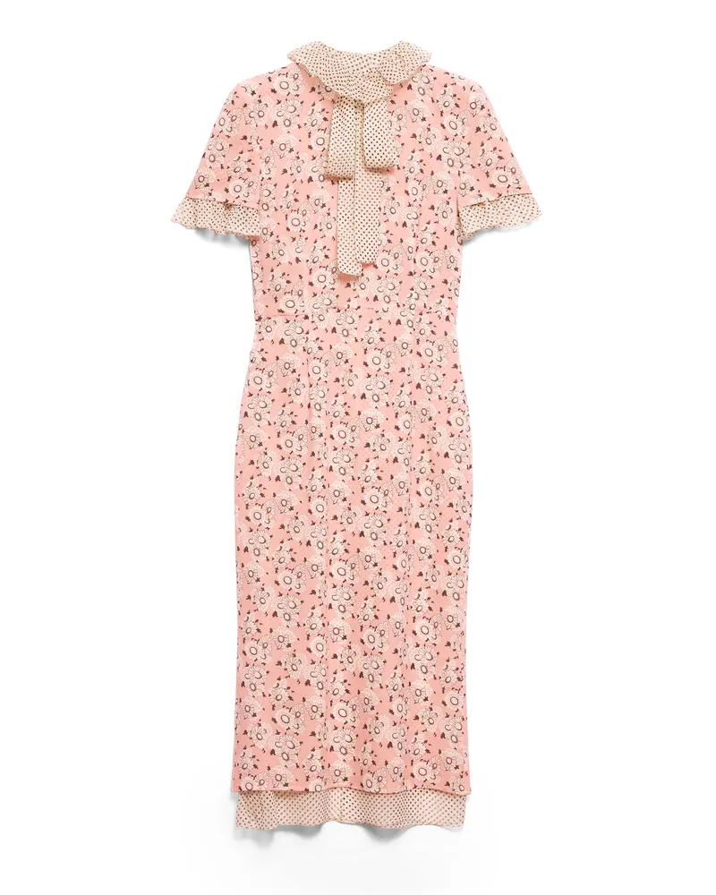 Prada Bedrucktes Kleid Aus Stretch-georgette, Damen, Kamelie, Größe Kamelie