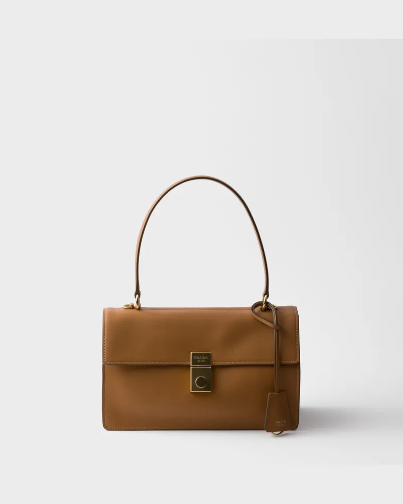 Prada Mittelgroße  Soft Sound Schultertasche aus Leder Karamell