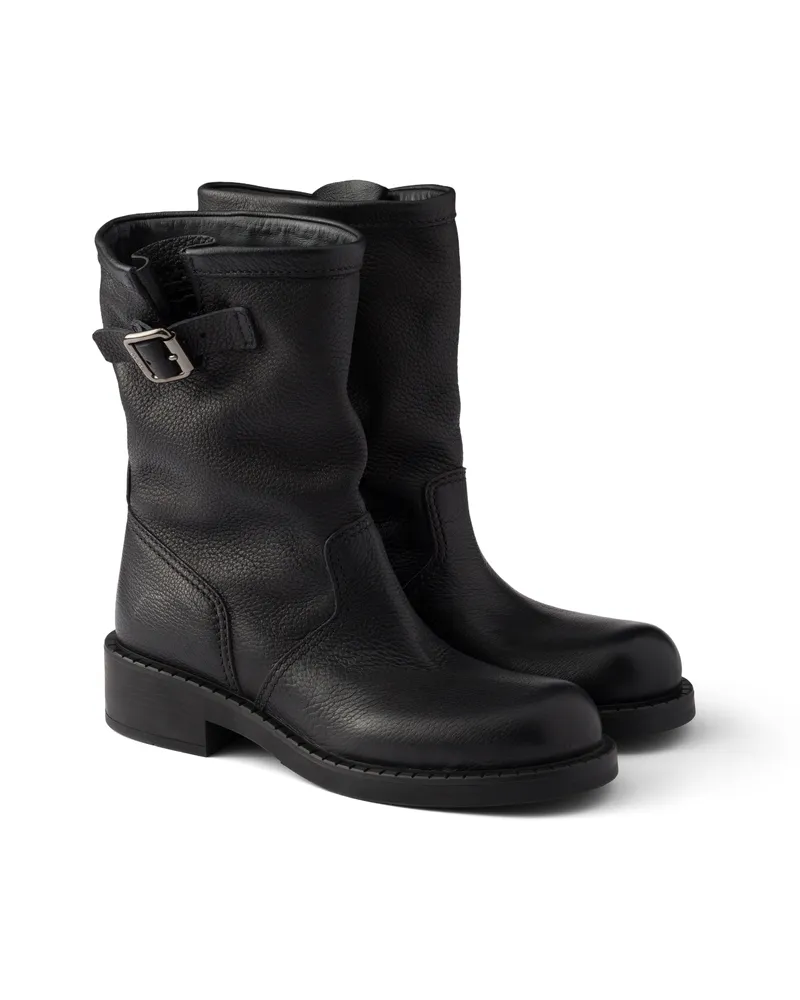 Prada Leather Mid-calf Boots, Damen, Schwarz, Größe Schwarz
