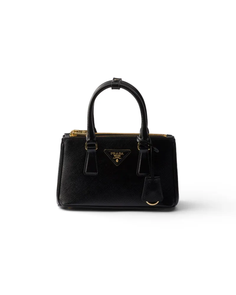 Prada Galleria Mini Bag Aus Saffiano-leder, Damen, Schwarz Schwarz