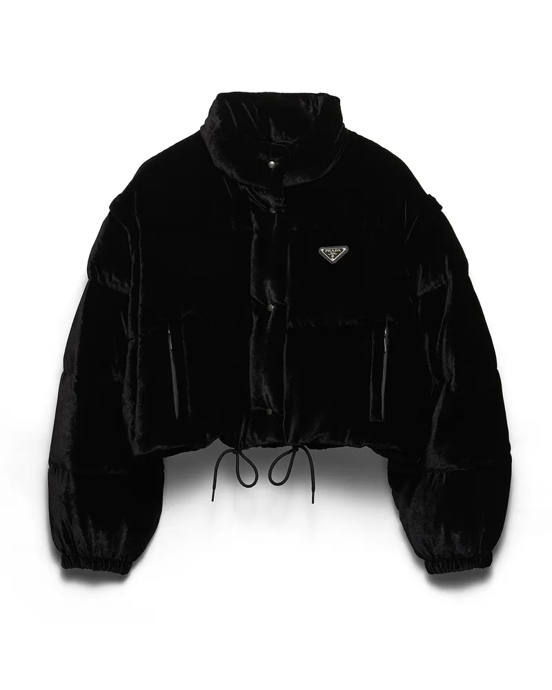 Prada Kurze Wandelbare Daunenjacke Aus Samt, Damen, Schwarz, Größe Schwarz