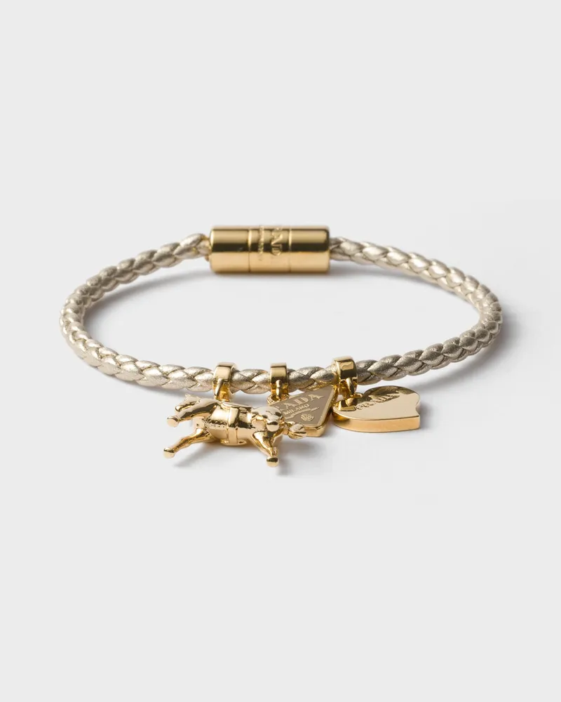 Prada Geflochtenes Armband aus Nappa-Leder Pyrit