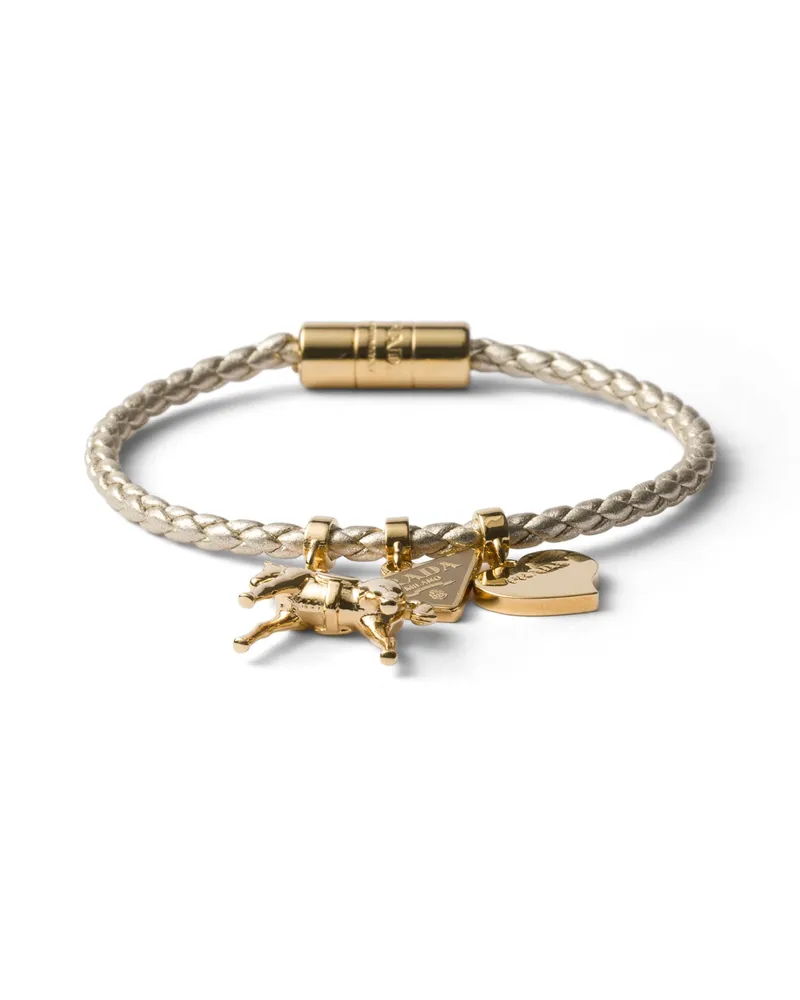 Prada Geflochtenes Armband Aus Nappa-leder, Damen, Pyrit, Größe Pyrit
