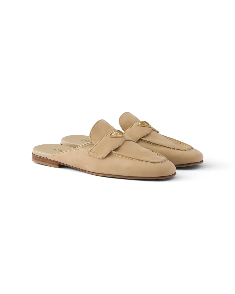 Prada Mules Aus Nubukleder, Damen, Wüstenbeige, Größe Wüstenbeige