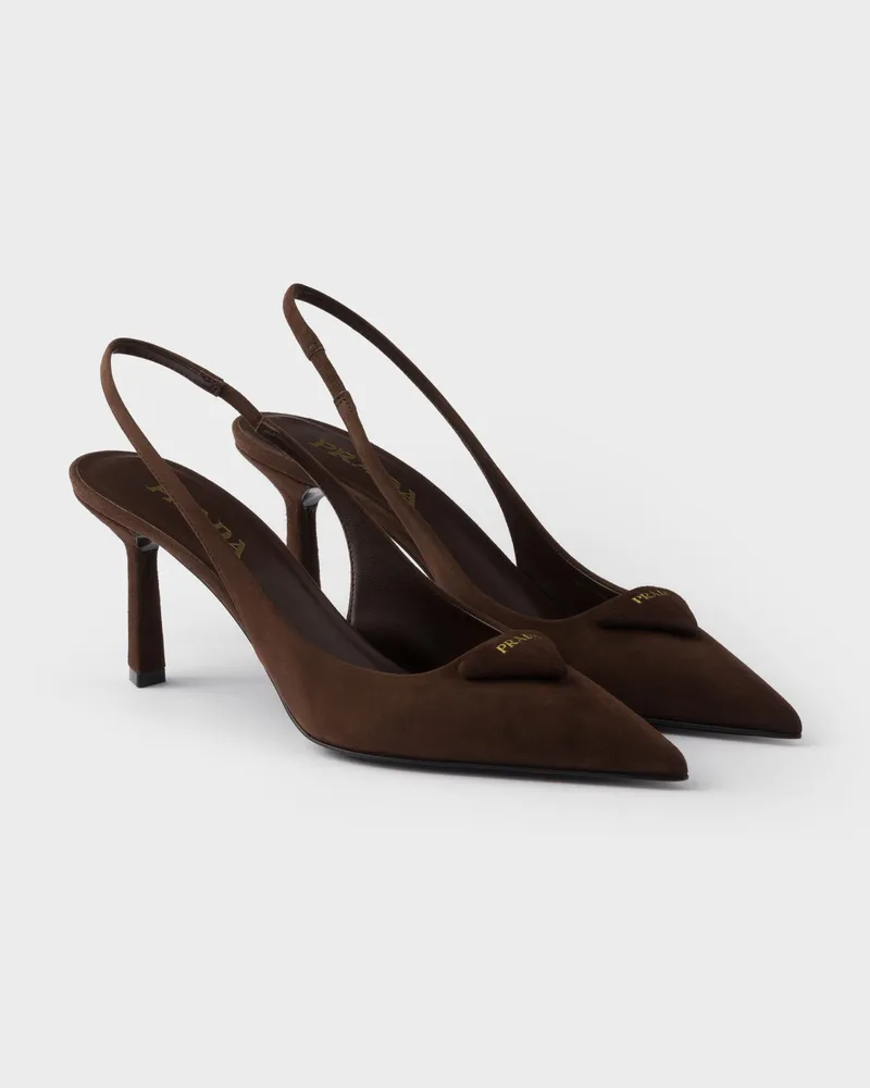 Prada Slingback-Pumps aus Wildleder Dunkelbraun