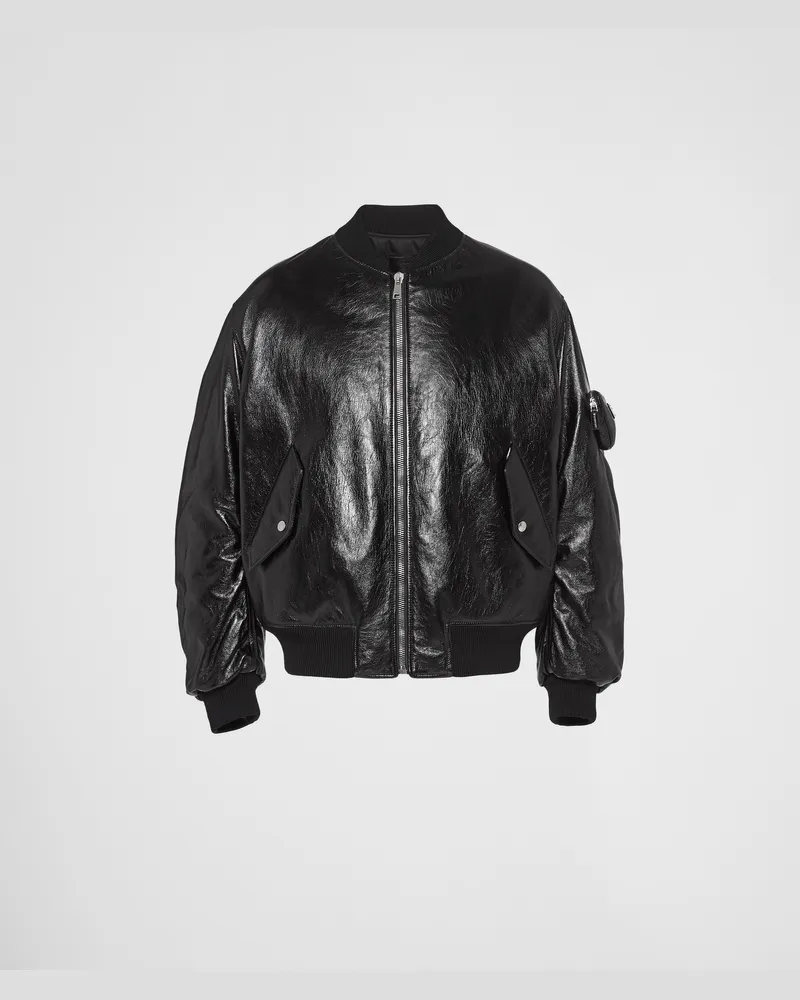 Prada Bomberjacke aus Nappa-Leder Schwarz