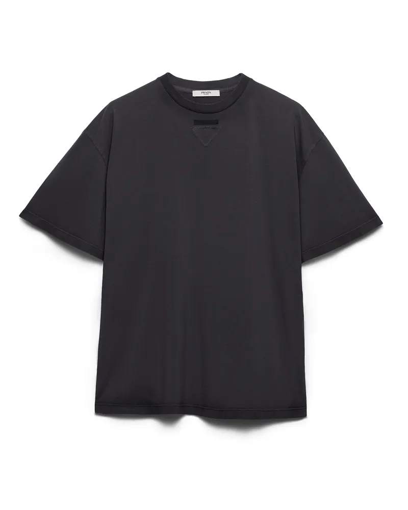 Prada T-shirt Aus Baumwolljersey, Damen, Bleigrau, Größe Bleigrau