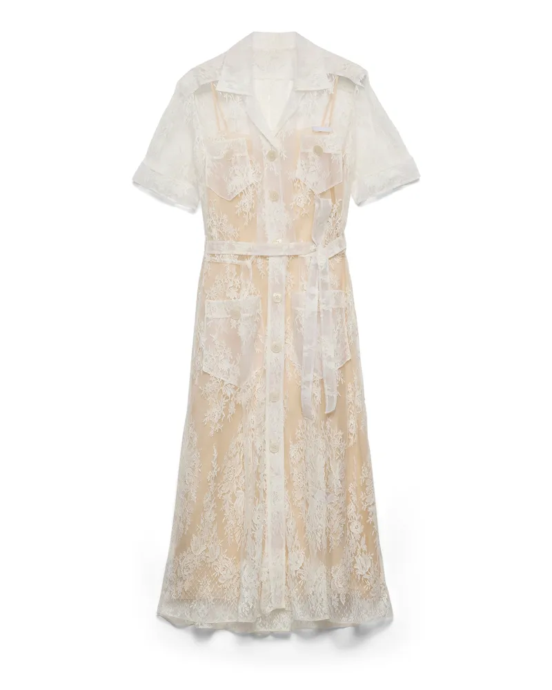 Prada Spitzenkleid, Damen, Elfenbein, Größe Elfenbein