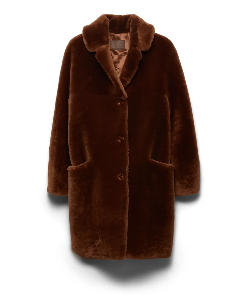 Prada Mantel Aus Lammfell, Damen, Cognac, Größe Cognac