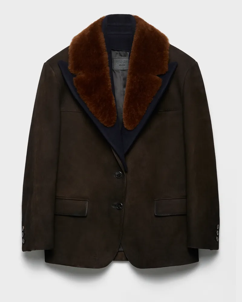 Prada Cabanjacke aus Wildleder und Lammfell Ebenholz
