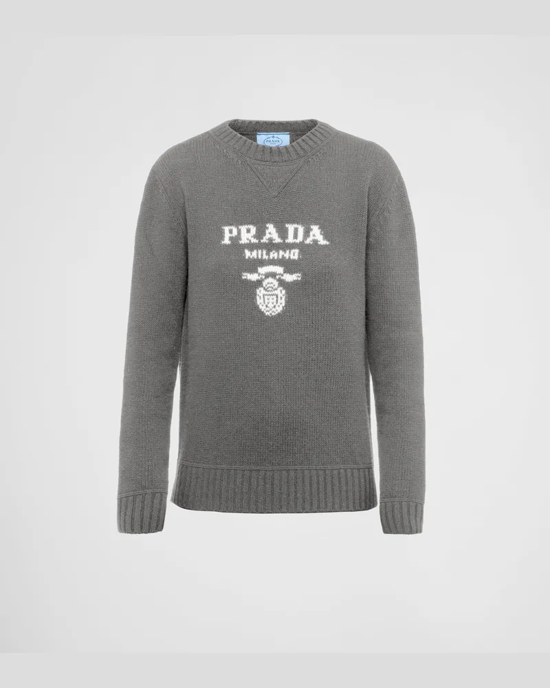 Prada Rundhalspullover Aus Kaschmir Und Wolle, Damen, Grau, Größe Grau