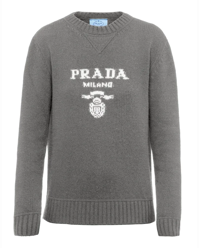 Prada Rundhalspullover Aus Kaschmir Und Wolle, Damen, Grau, Größe Grau