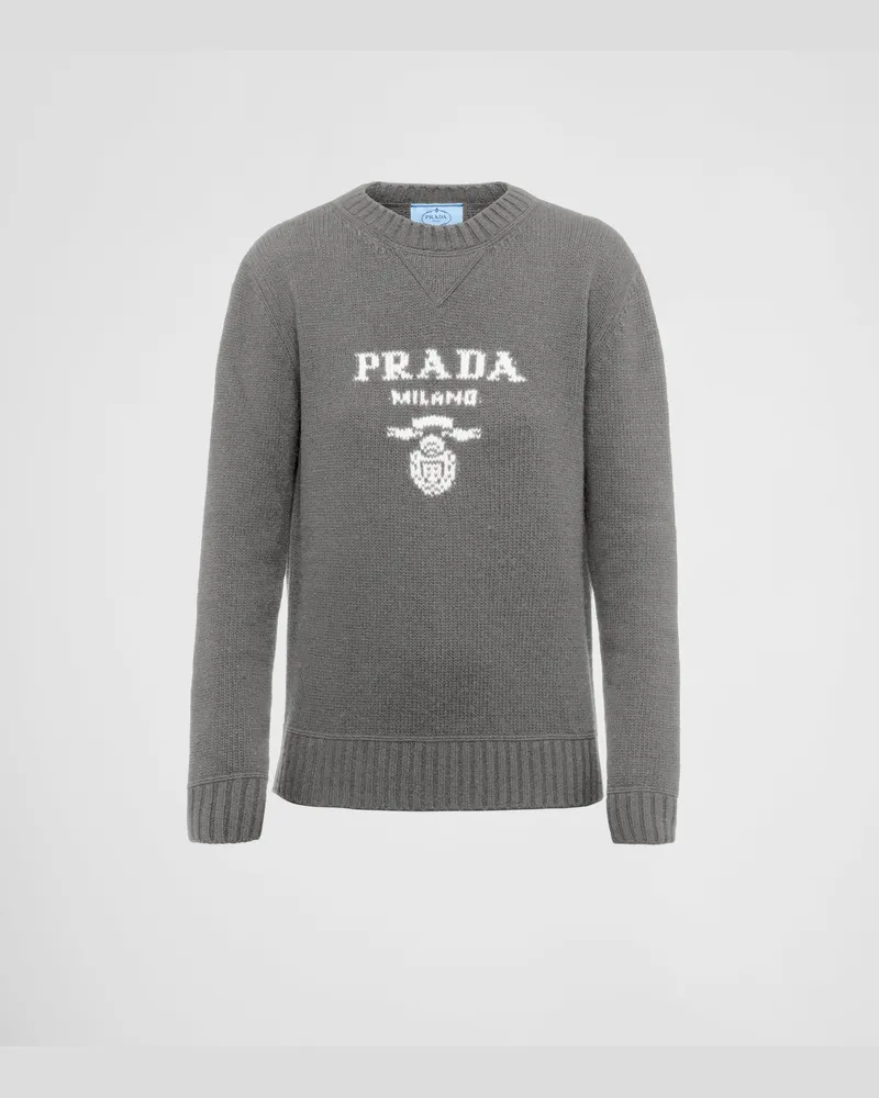 Prada Rundhalspullover aus Kaschmir und Wolle Grau