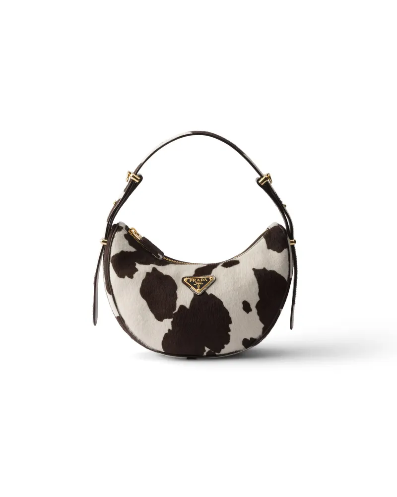 Prada Arqué Mini-schultertasche Aus Bedrucktem Leder, Damen, Weiß/dunkelbraun Weiß