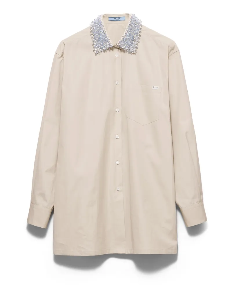 Prada Hemd Aus Popeline, Damen, Wüstenbeige, Größe Wüstenbeige