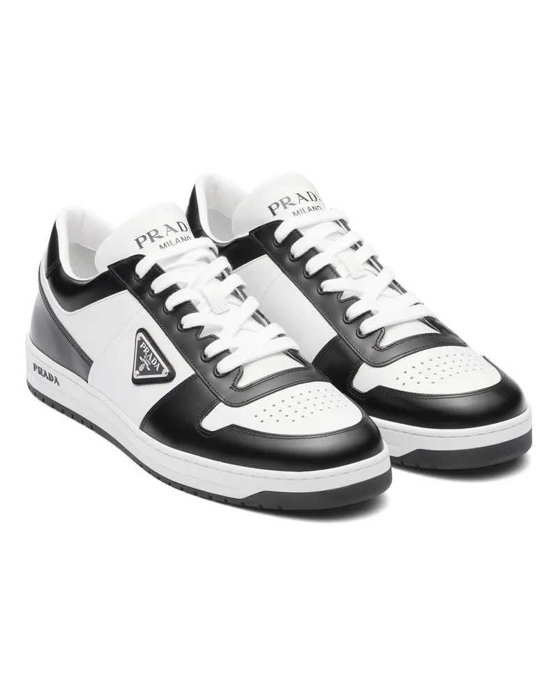 Prada Downtown Sneaker Aus Leder, Herren, Weiss/schwarz, Größe 12 Weiss