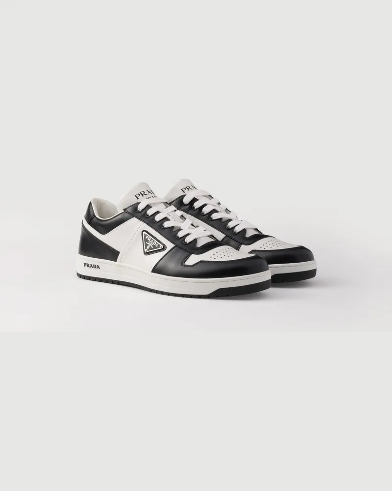 Prada Downtown Sneaker Aus Leder, Herren, Weiss/schwarz, Größe 11 Weiss