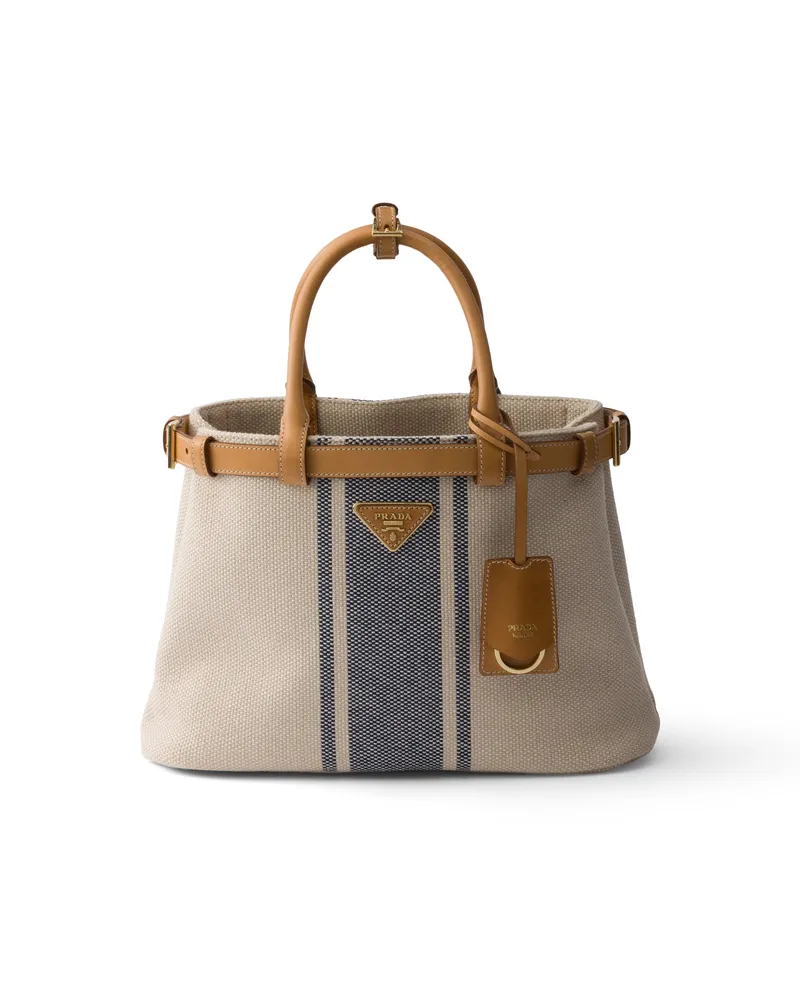 Prada Buckle Tasche, Klein, Aus Canvas Und Leder, Damen, Beige/baltikblau Beige