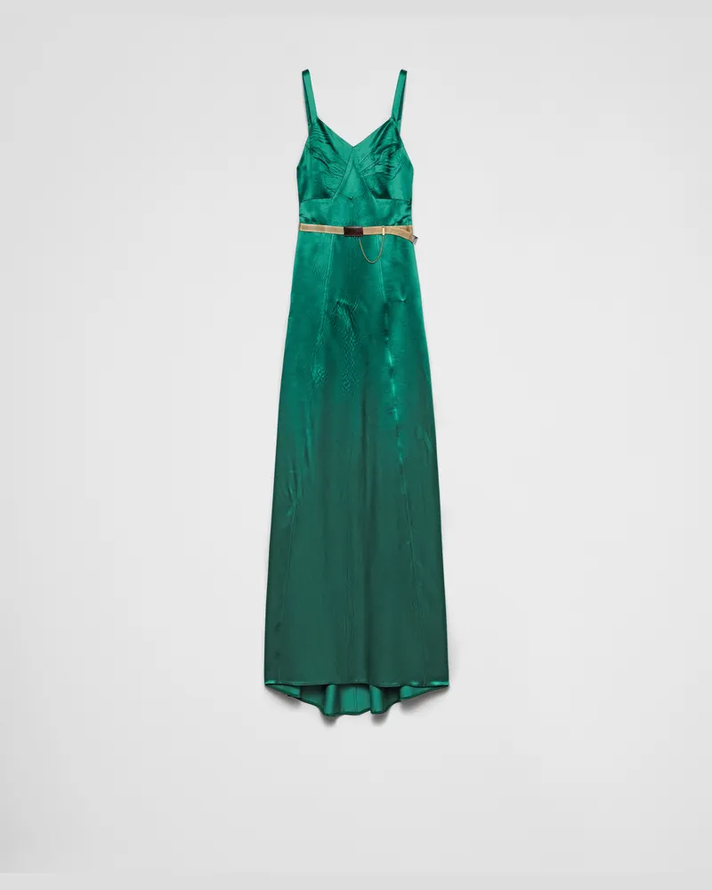 Prada Langes Kleid aus Satin Smaragdgrün