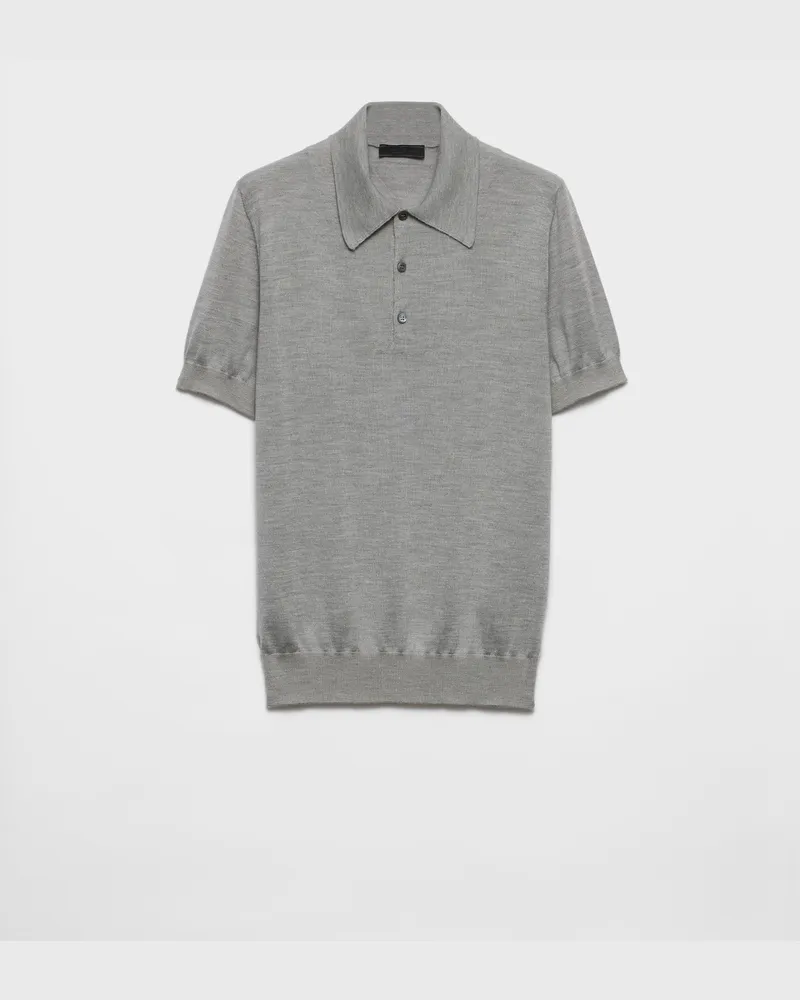 Prada Poloshirt aus Kaschmir und Seide Marmorgrau