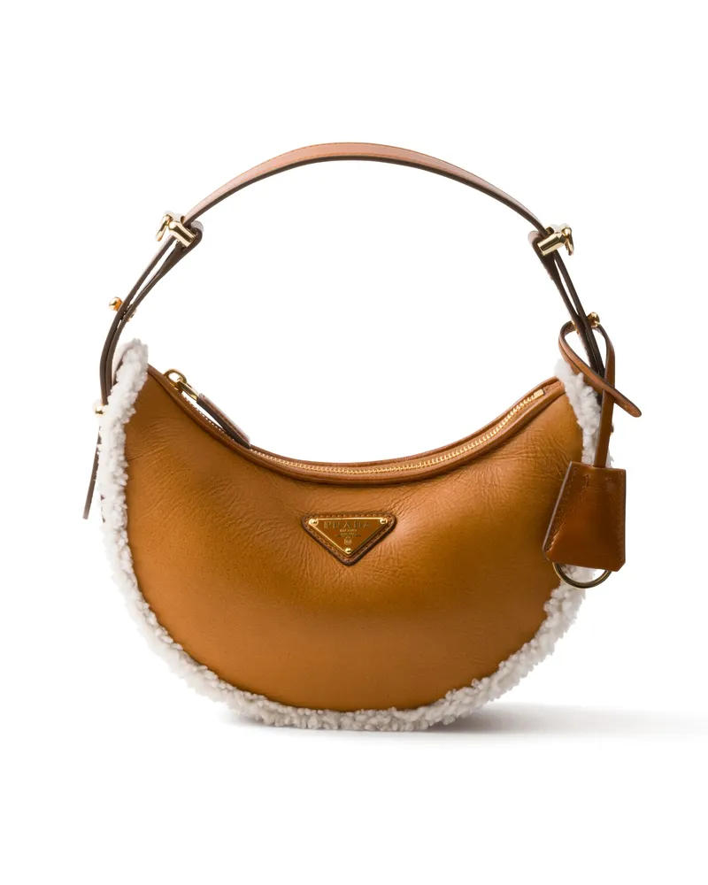 Prada Kleine  Arqué Schultertasche Aus Lammfell, Damen, Cognac/natur Cognac