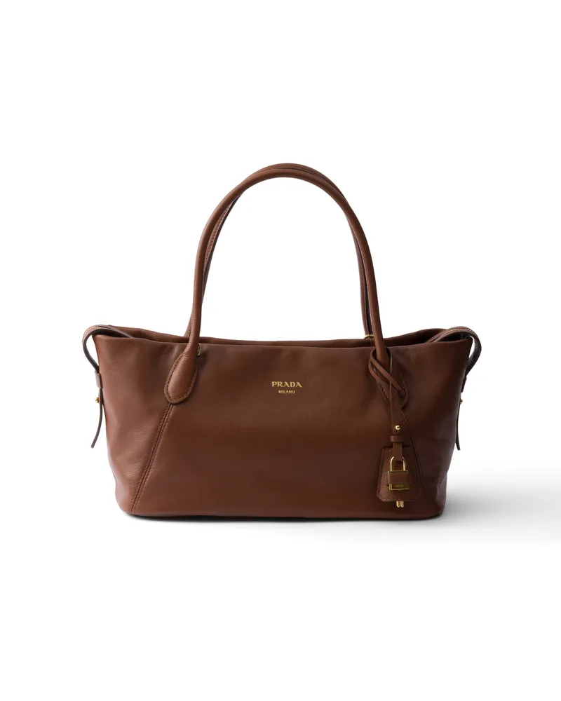 Prada Große Tote Bag Aus Leder, Damen, Haselnussbraun Haselnussbraun