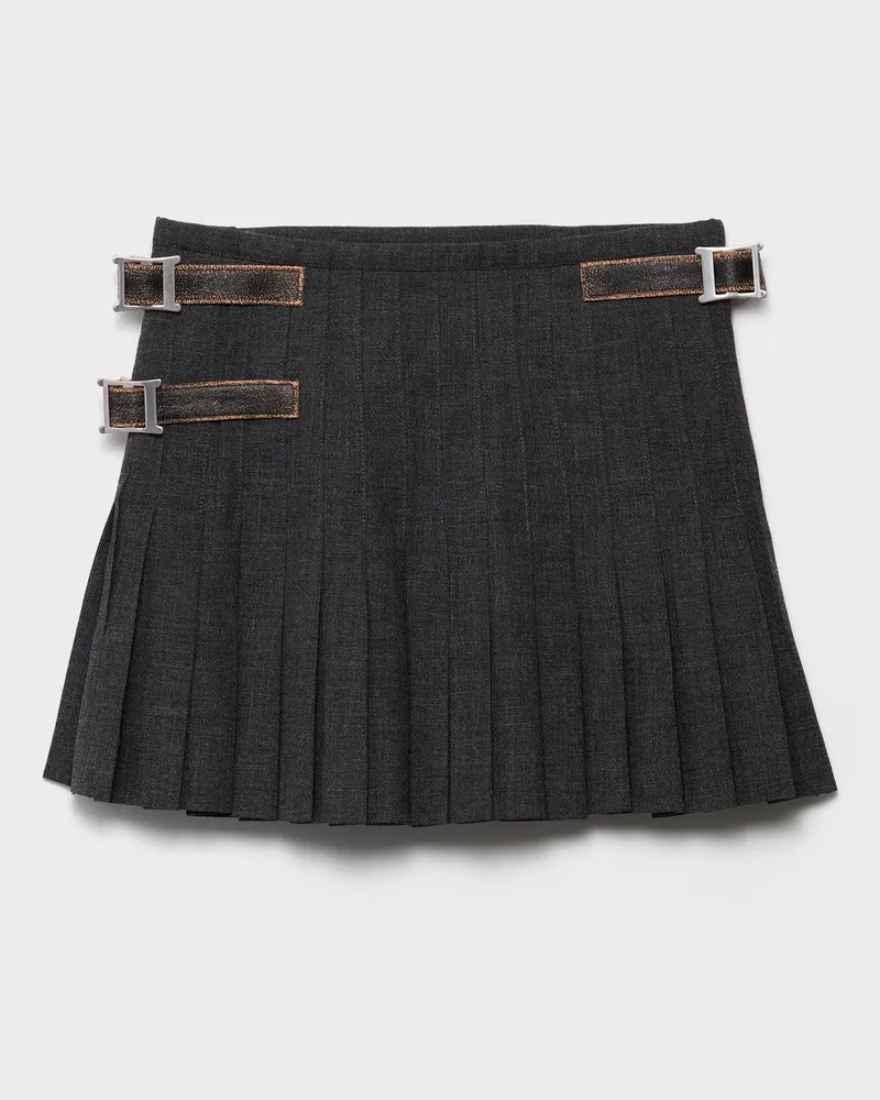 Prada Minirock aus Wolle mit Falten und Rush-Stich Schiefergrau