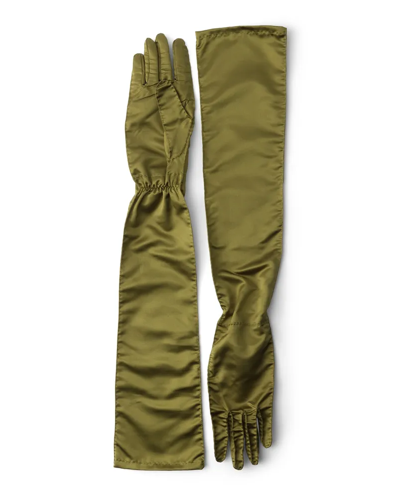 Prada Handschuhe Aus Satin, Damen, Efeugrün, Größe 7,5 Efeugrün