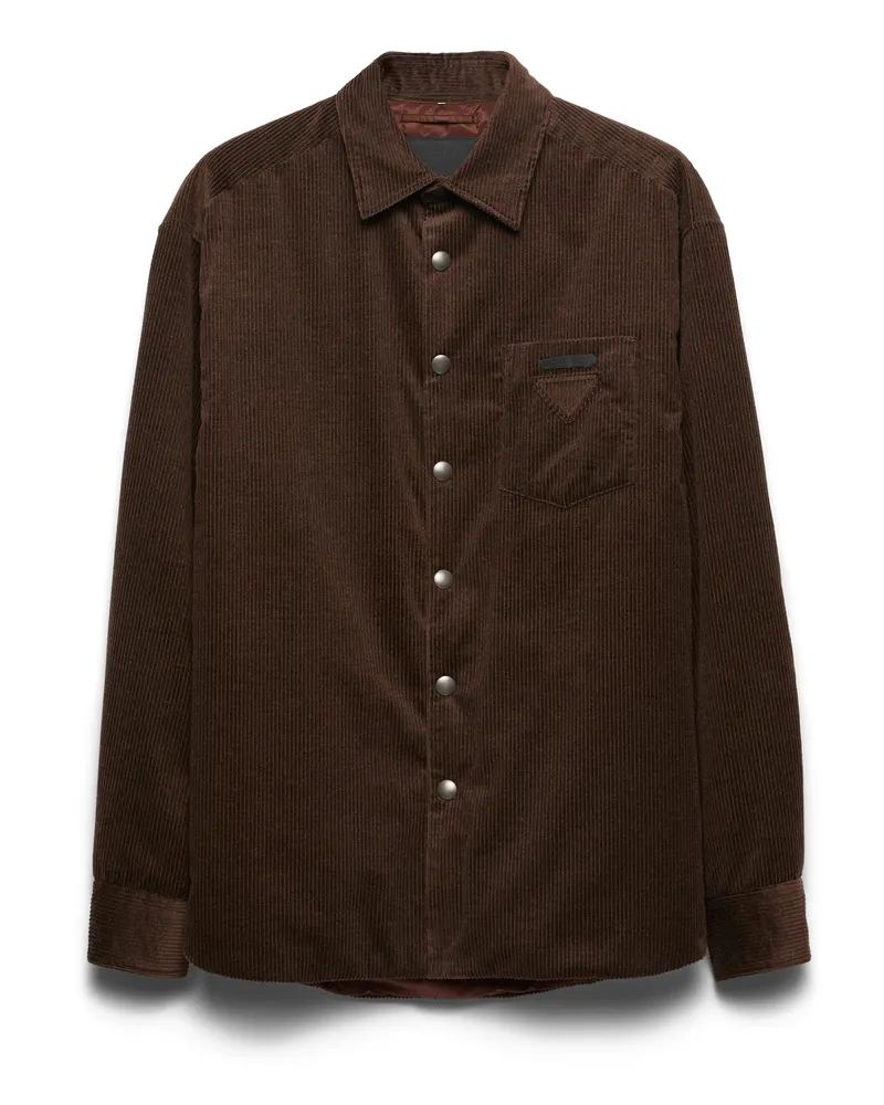 Prada Hemd Aus Cord, Herren, Ebenholz, Größe Ebenholz