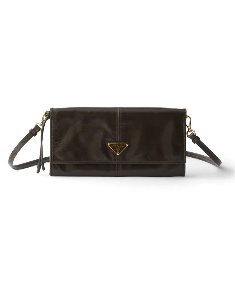 Prada Brieftasche Aus Leder Mit Schulterriemen, Damen, Waldgrün Waldgrün