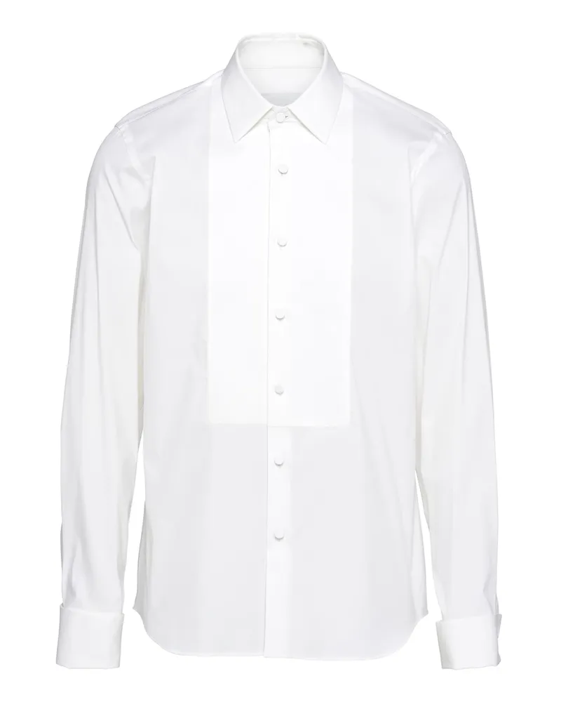 Prada Hemd Aus Stretch-baumwolle, Herren, Weiss, Größe Weiss