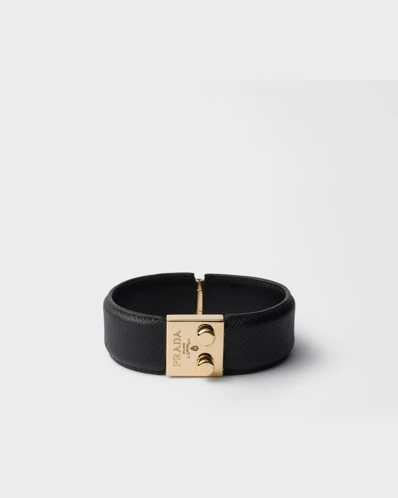 Prada Armband aus Metall und Saffiano-Leder Schwarz