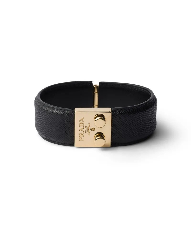Prada Armband Aus Metall Und Saffiano-leder, Damen, Schwarz, Größe Schwarz