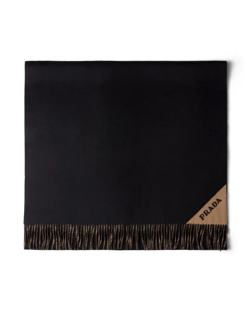 Prada Schal Aus Kaschmir-doppelgewebe, Damen, Schwarz/noisette Schwarz