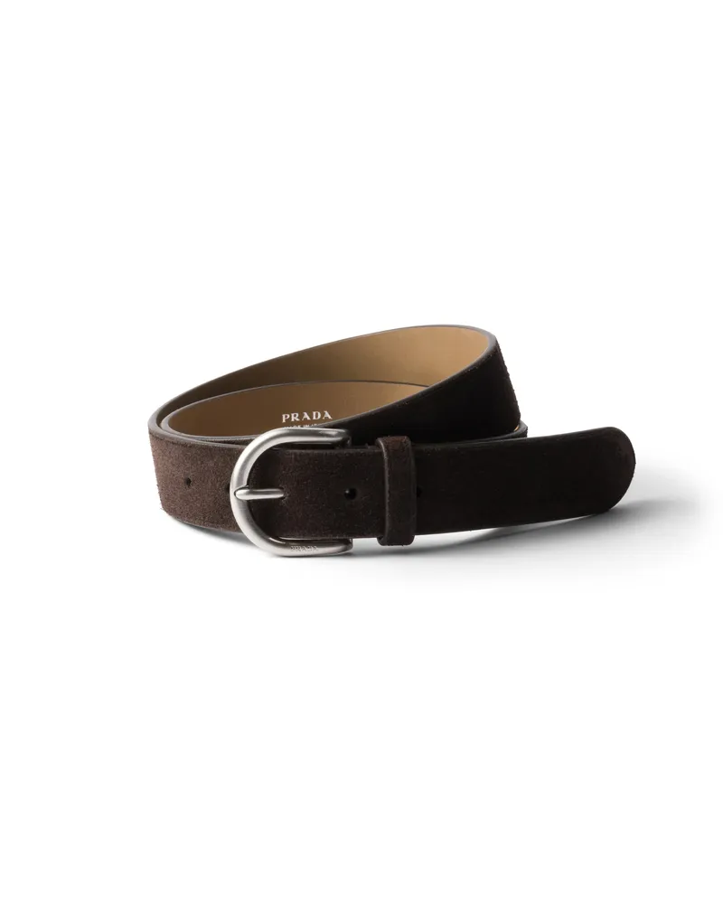 Prada Gürtel Aus Wildleder, Herren, Dunkelbraun, Größe Dunkelbraun