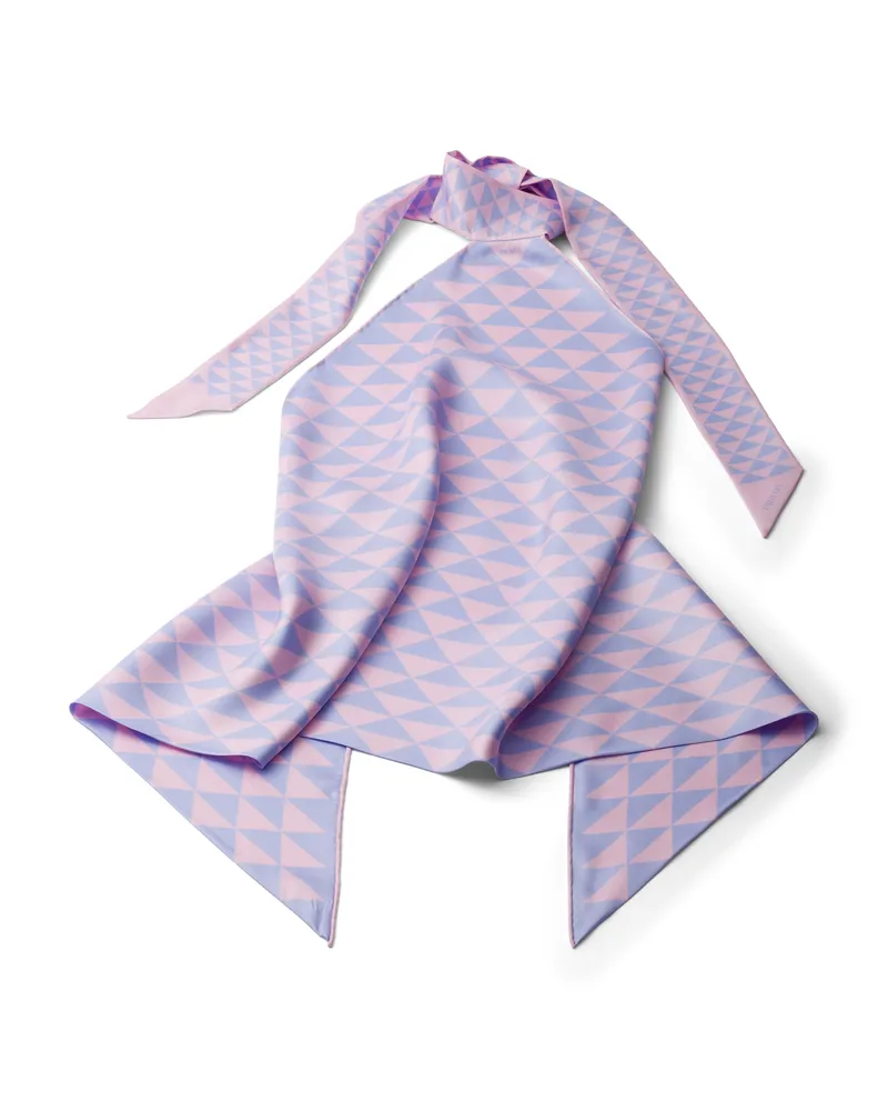 Prada Neckholdertop Aus Bedrucktem Seidentwill, Damen, Blütenblatt/glyzinie Blütenblatt