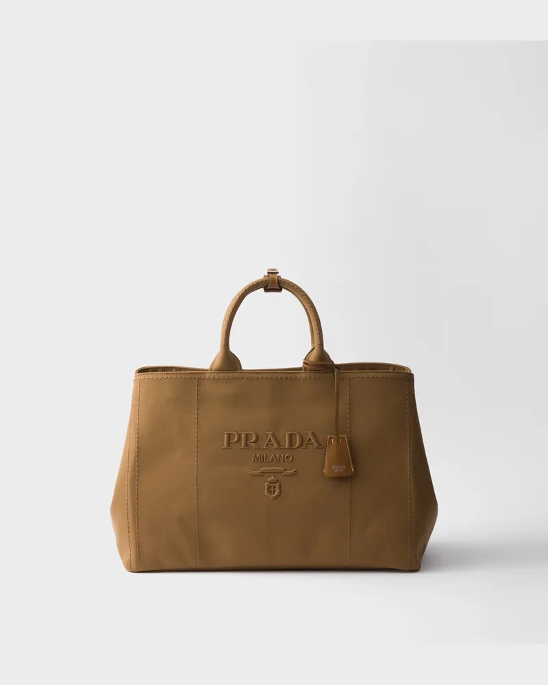 Prada Jardinière Extragroße Tote Bag aus Canvas Tabak