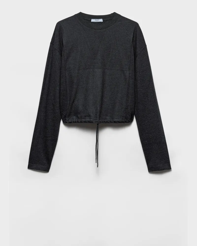Prada Langärmliges T-Shirt aus Wolle und Kaschmir Schiefergrau