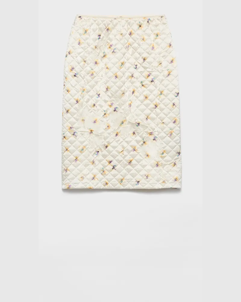 Prada Rock aus gestepptem Satin mit Blumenprint Creme